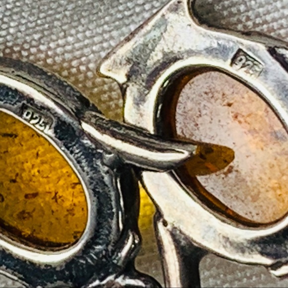 Amber teapot dangle sterling earrings - Picture 6 of 9